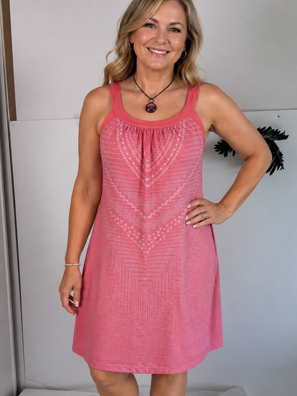 Prana Quinn Dress Salmon & White Womens Large